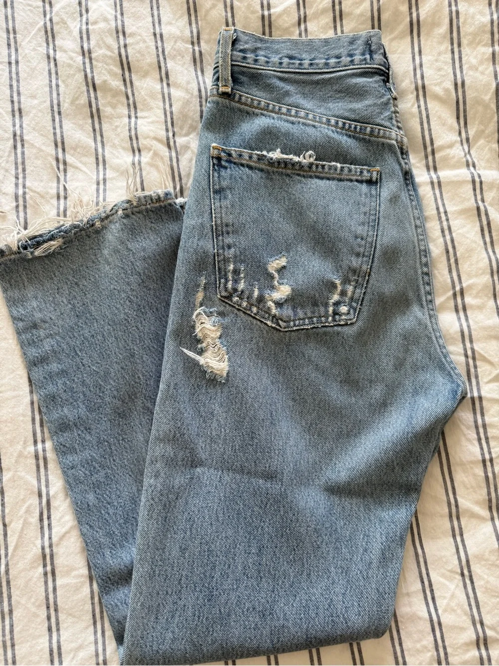 Agolde Light Blue Denim Jeans with Contrast Stitching